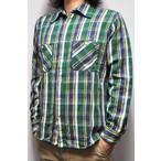 CAMCO JR  f12 HEAVY WEIGHT FLANNEL SHIRTS wr[EFCgtlVc  GREEN/BLUE/WHITE