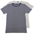 ARMOR LUX(A[EbNX) S/S CREWNECK T-SHIRT PACK(N[lbNTVc2pbN) BORDER NAVY/WHITE & SOLID NATURAL